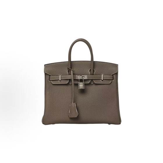 HERMES Birkin 25 silver-clasp platinum handbag, 25 women\'s edition, 18 Etoupe, Elephant grey